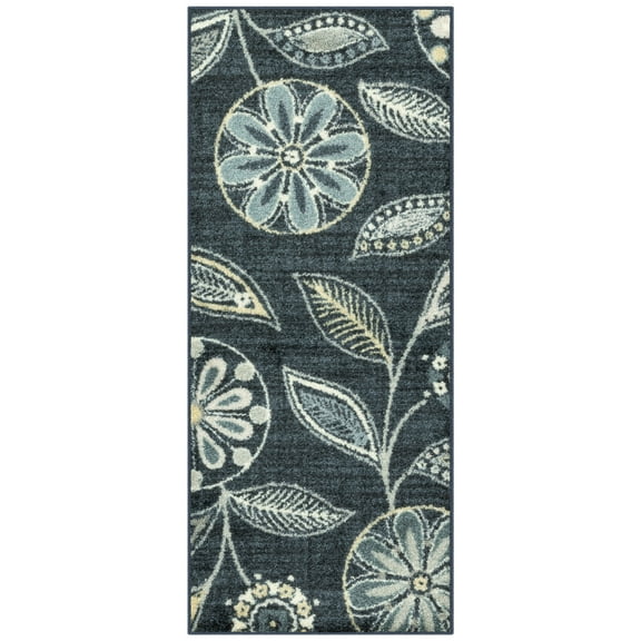 Maples Rugs Reggie Bohemian Floral Blue Washable Hallway Runner Rug, 1'8 x 4'