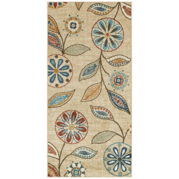 Maples Rugs Reggie Bohemian Floral Beige Washable Hallway Runner Rug, 2'6 x 5'