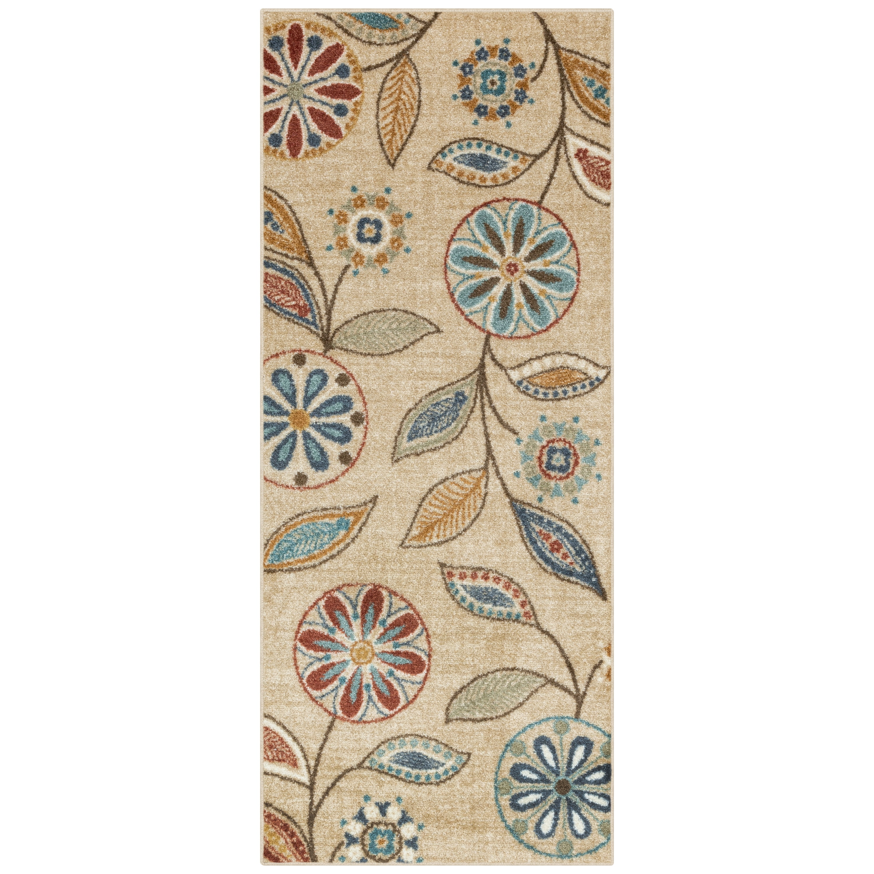 Maples Stamped Rug Maples Rugs Reggie Bohemian Floral Beige Washable Hallway Runner Rug, 2 ...
