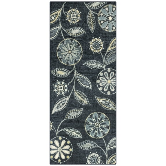 Maples Rugs Reggie Bohemian Floral Blue Washable Hallway Runner Rug, 2'6 x 6'