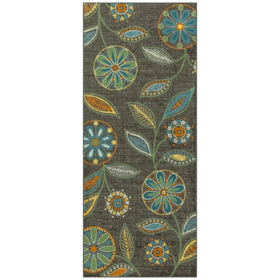 Maples Rugs Reggie Bohemian Floral Dark Grey Washable Hallway Runner Rug, 2'6 x 6'