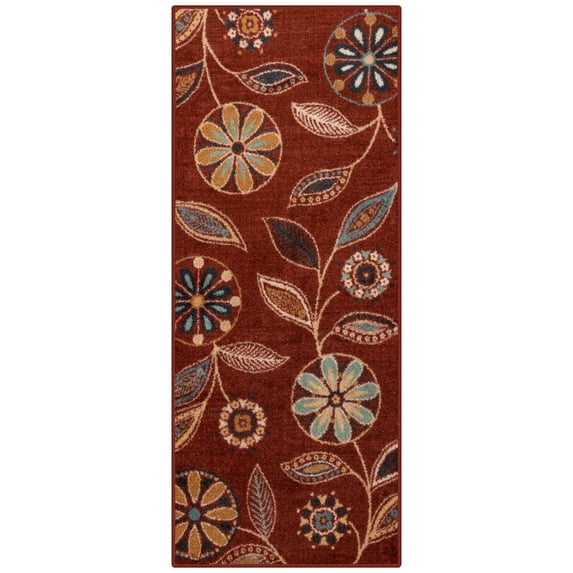 Maples Rugs Reggie Bohemian Floral Merlot Washable Hallway Runner Rug, 2'6 x 6'