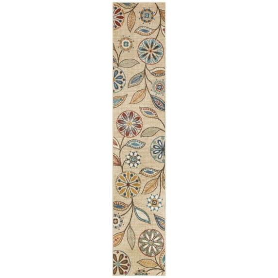 Maples Rugs Reggie Bohemian Floral Beige Non Slip Hallway Runner Rug, 2' x 10'