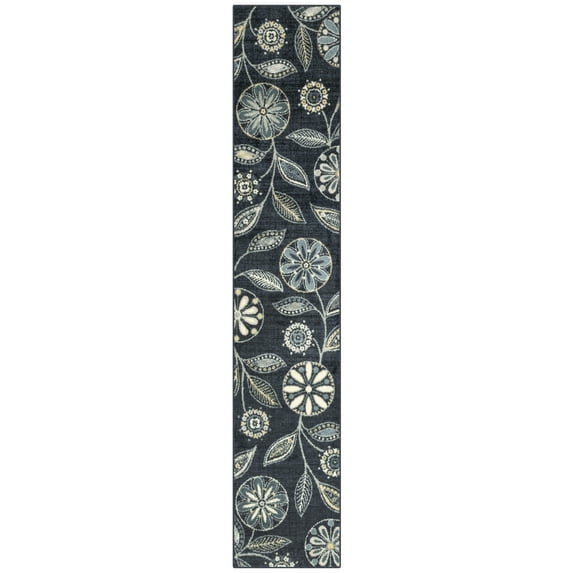 Maples Rugs Reggie Bohemian Floral Blue Non Slip Hallway Runner Rug, 2' x 10'