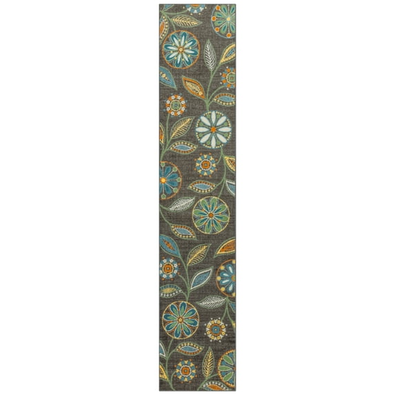 Maples Rugs Reggie Bohemian Floral Dark Grey Non Slip Hallway Runner Rug, 2' x 10'