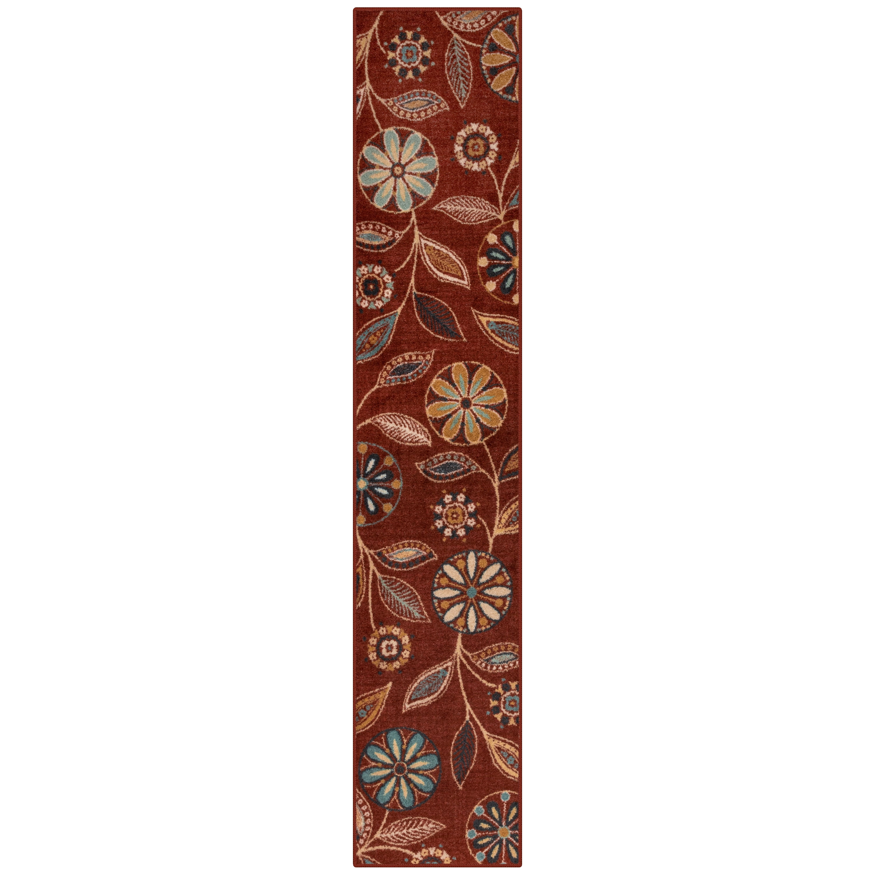 Maples Rugs Reggie Bohemian Floral Merlot Non Slip Hallway Runner Rug ...