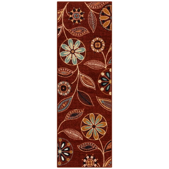 Maples Rugs Reggie Bohemian Floral Merlot Washable Hallway Runner Rug, 2' x 6'