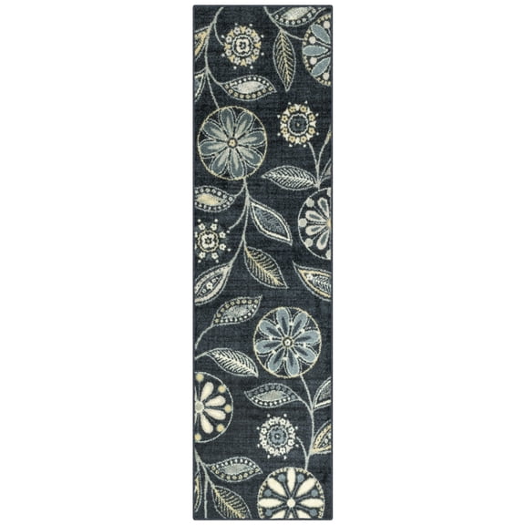 Maples Rugs Reggie Bohemian Floral Blue Washable Hallway Runner Rug, 2' x 7'
