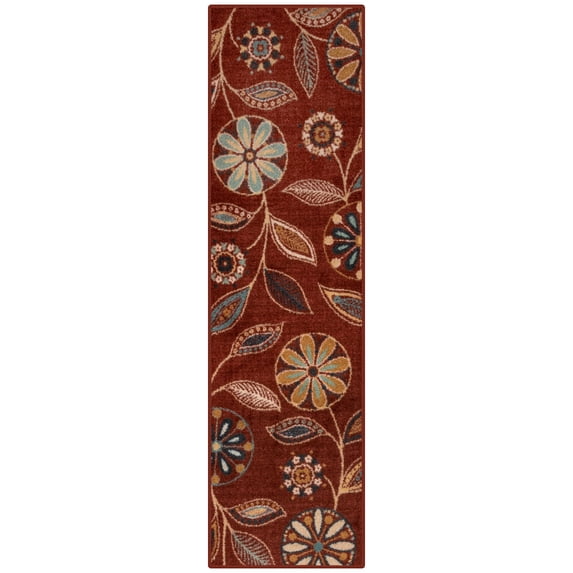 Maples Rugs Reggie Bohemian Floral Merlot Washable Hallway Runner Rug, 2' x 7'