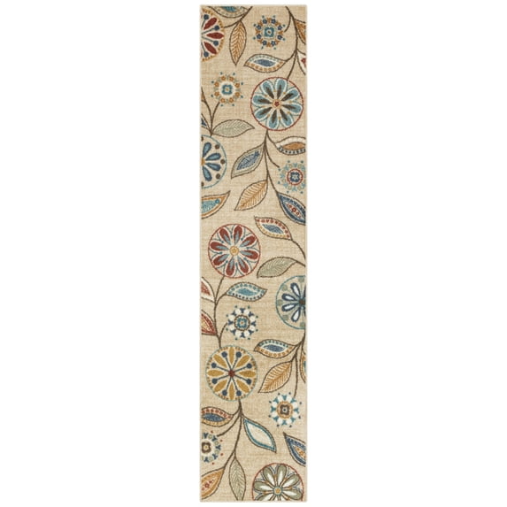 Maples Rugs Reggie Bohemian Floral Beige Non Slip Hallway Runner Rug, 2' x 9'