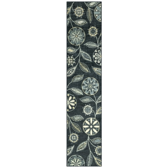 Maples Rugs Reggie Bohemian Floral Blue Non Slip Hallway Runner Rug, 2' x 9'