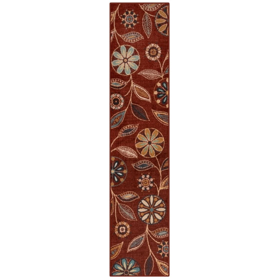 Maples Rugs Reggie Bohemian Floral Merlot Non Slip Hallway Runner Rug, 2' x 9'