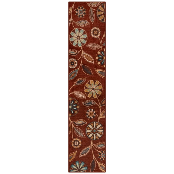 Maples Rugs Reggie Bohemian Floral Merlot Non Slip Hallway Runner Rug, 2' x 9'