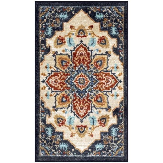 Maples Rugs Ruby Transitional Medallion Red Gold Washable Entryway Area Rug, 1'8 x 2'10