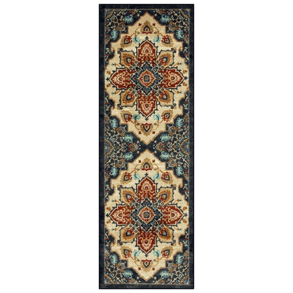 Maples Rugs Ruby Transitional Medallion Red Gold Washable Hallway Runner Rug, 2' x 6'