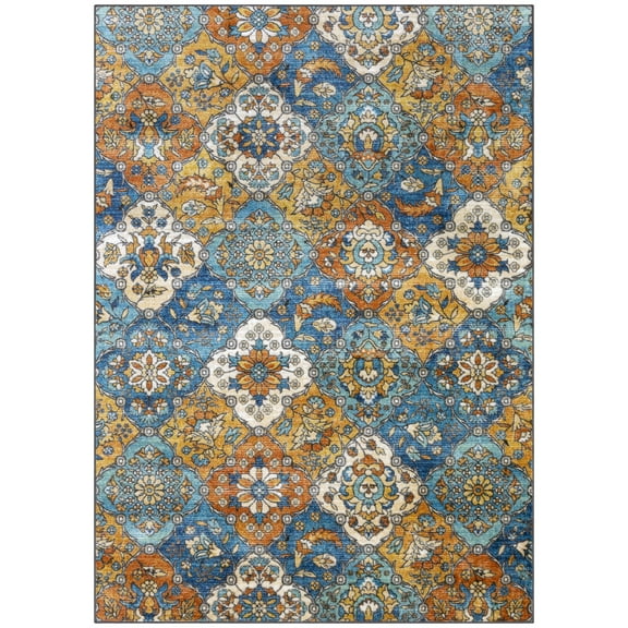 Maples Rugs Sutton Traditional Paisley Blue Orange Non Slip Indoor Area Rug, 5' x 7'