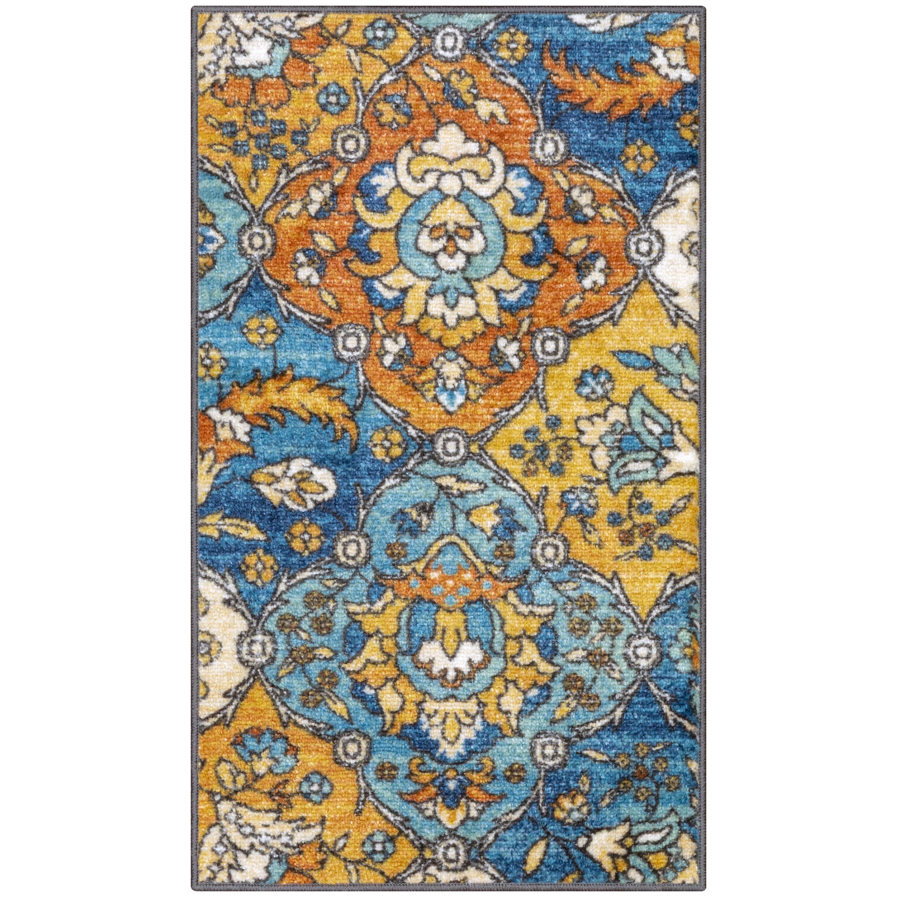 Maples Rugs Sutton Traditional Paisley Blue Orange Washable Entryway ...