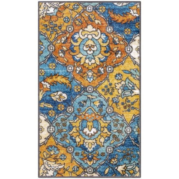 Maples Rugs Sutton Traditional Paisley Blue Orange Washable Entryway Area Rug, 1'8 x 2'10
