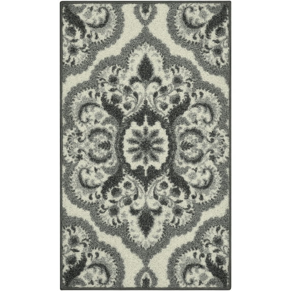 Maples Rugs Vivian Transitional Medallion Grey Washable Entryway Area Rug, 1'8 x 2'10