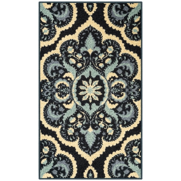 Maples Rugs Vivian Transitional Medallion Persian Blue Washable Entryway Area Rug, 1'8 x 2'10