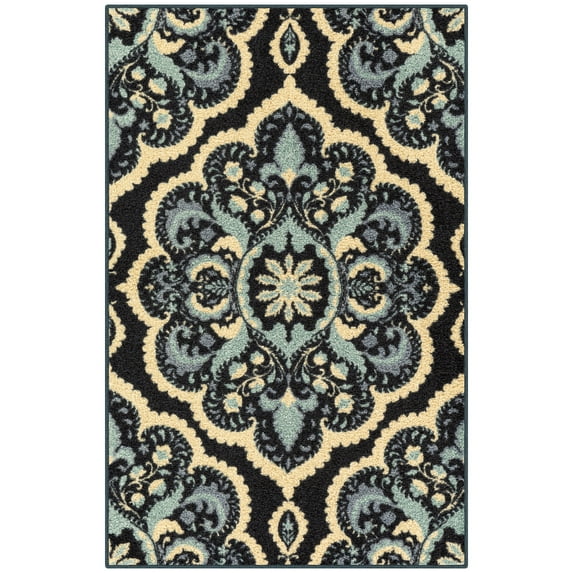Maples Rugs Vivian Transitional Medallion Persian Blue Washable Entryway Area Rug, 2'6 x 3'10