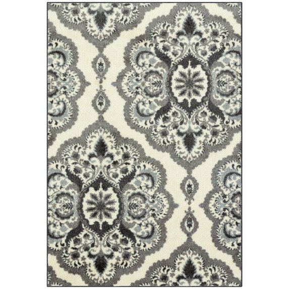 Maples Rugs Vivian Transitional Medallion Grey Non Slip Indoor Area Rug, 3'4 x 5'