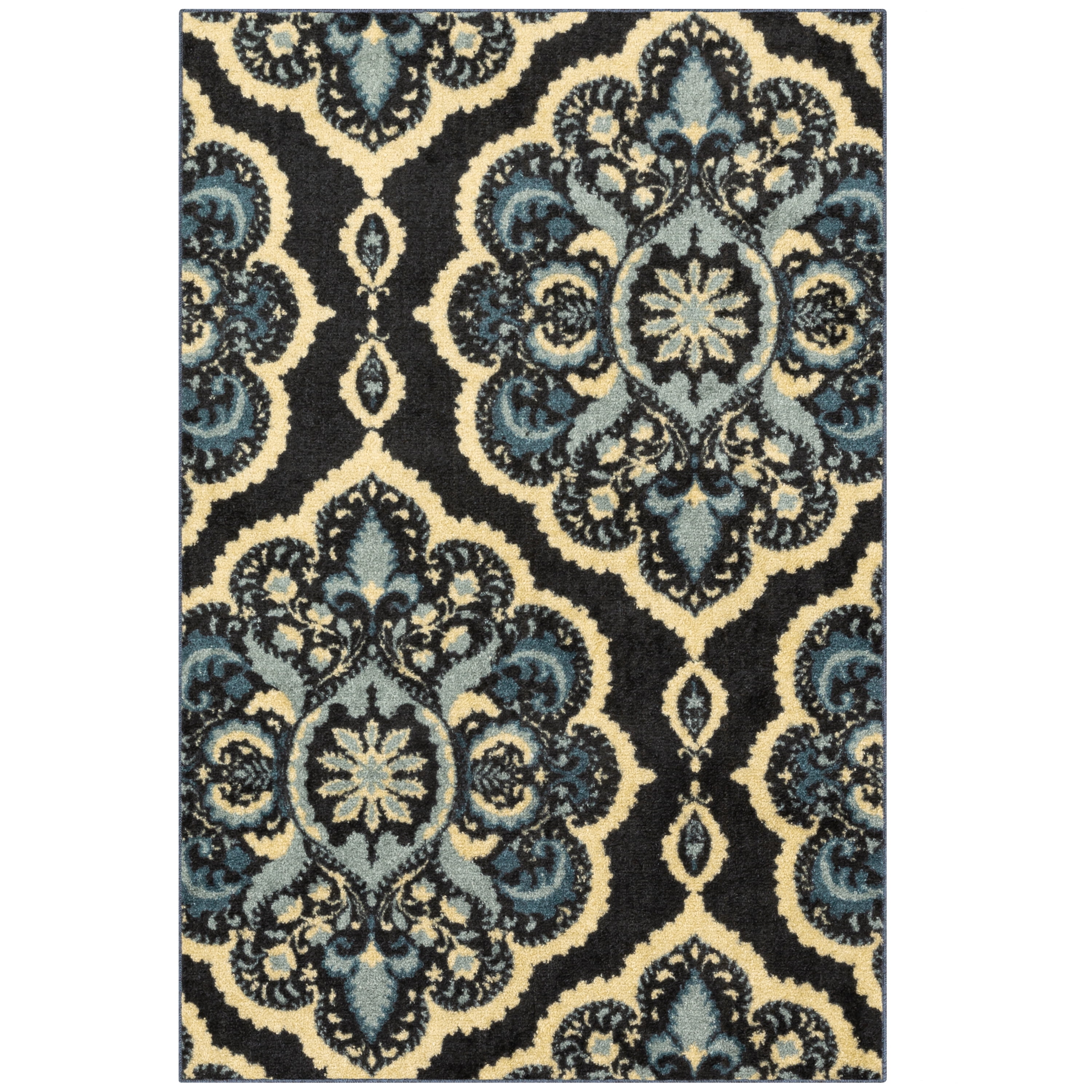 Maples Rugs Vivian Transitional Medallion Persian Blue Non Slip Indoor Area Rug, 3'4 x 5'