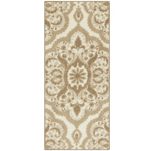 Maples Rugs Vivian Transitional Medallion Beige Washable Hallway Runner Rug, 1'8 x 4'
