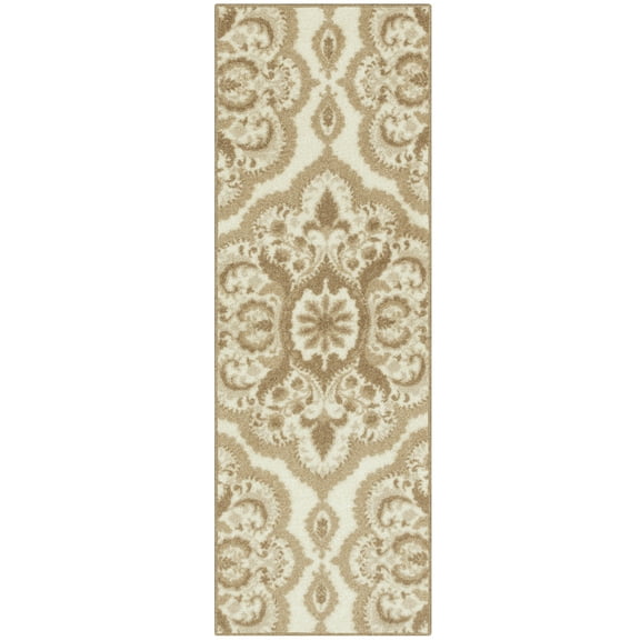 Maples Rugs Vivian Transitional Medallion Beige Washable Hallway Runner Rug, 1'8 x 5'