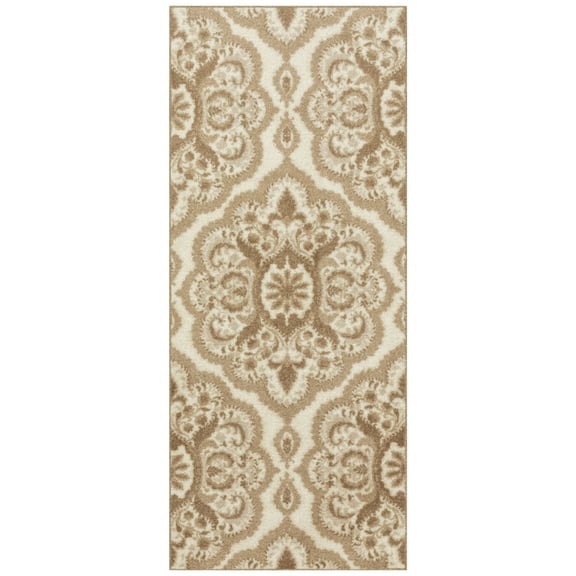 Maples Rugs Vivian Transitional Medallion Beige Washable Hallway Runner Rug, 2'6 x 6'