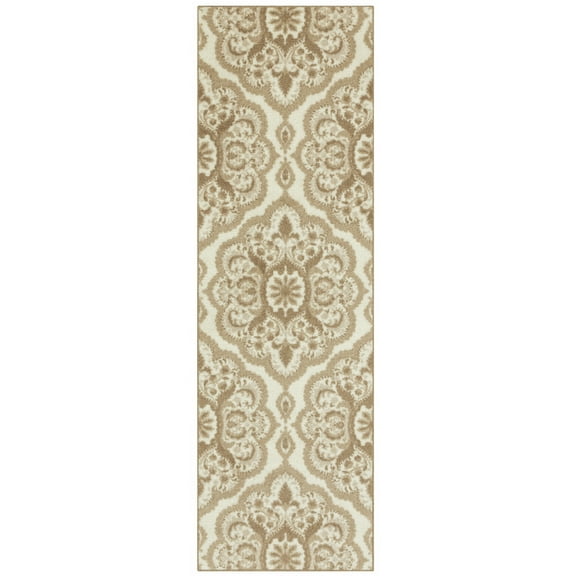 Maples Rugs Vivian Transitional Medallion Beige Non Slip Hallway Runner Rug, 2'6 x 8'