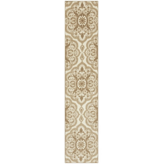 Maples Rugs Vivian Transitional Medallion Beige Non Slip Hallway Runner Rug, 2' x 10'