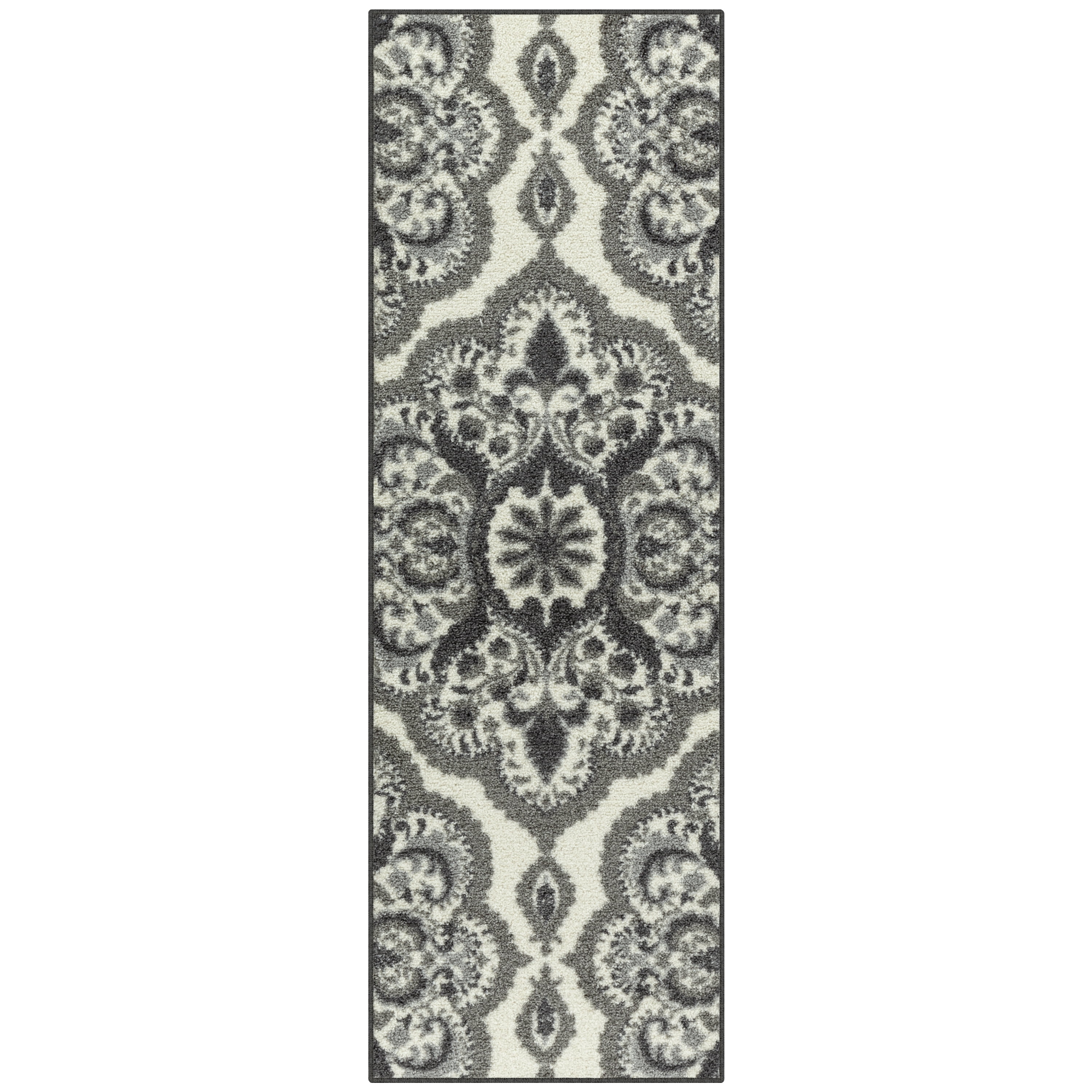 Transitional Gray Medallion Tufted Runner Rug 2' x 6'