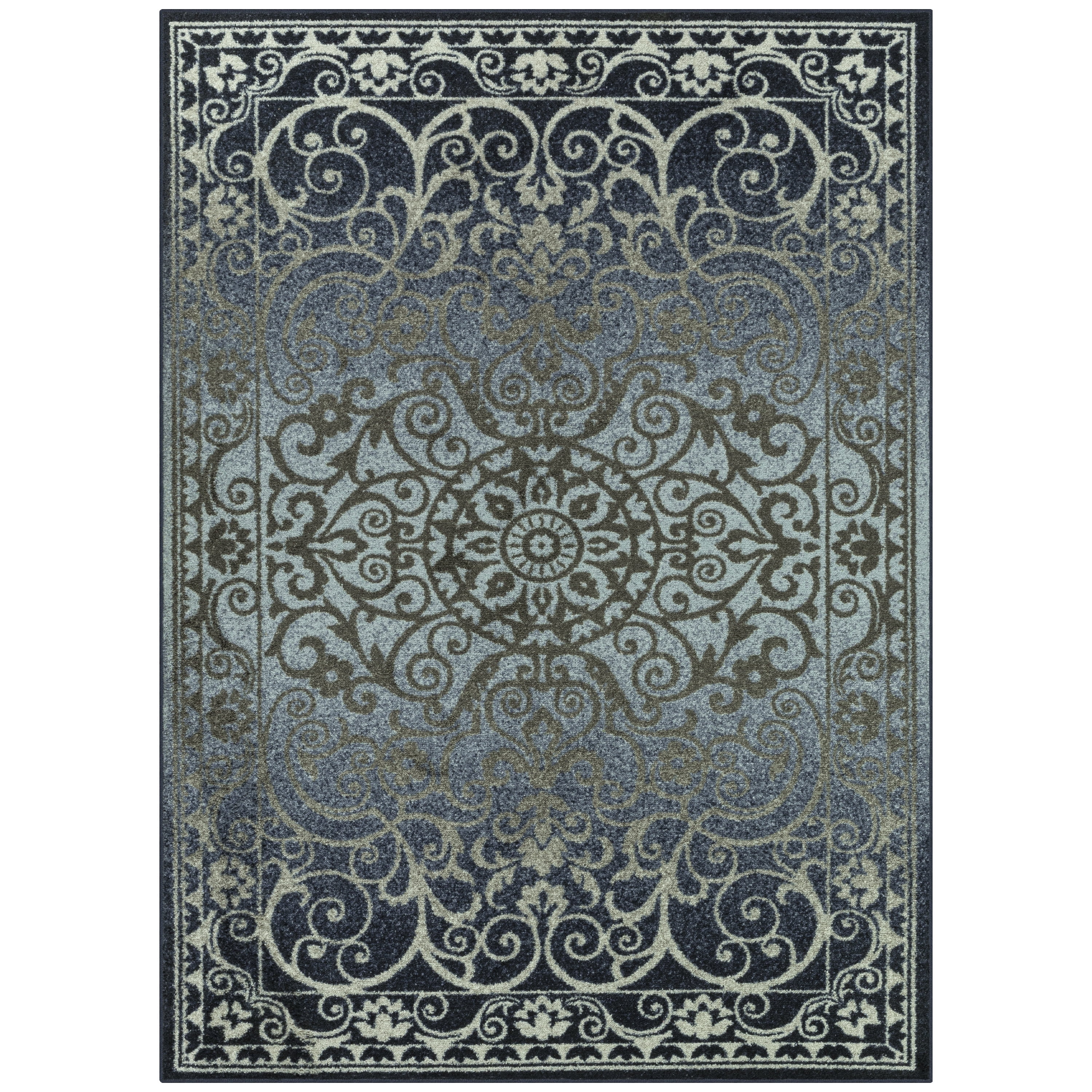 Pelham Navy and Gray Medallion Polyester Area Rug 3'4" x 5'