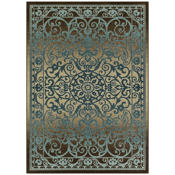 Maples Rugs Pelham Medallion Textured Dark Blue Brown Indoor Area Rug, 7' x 10'