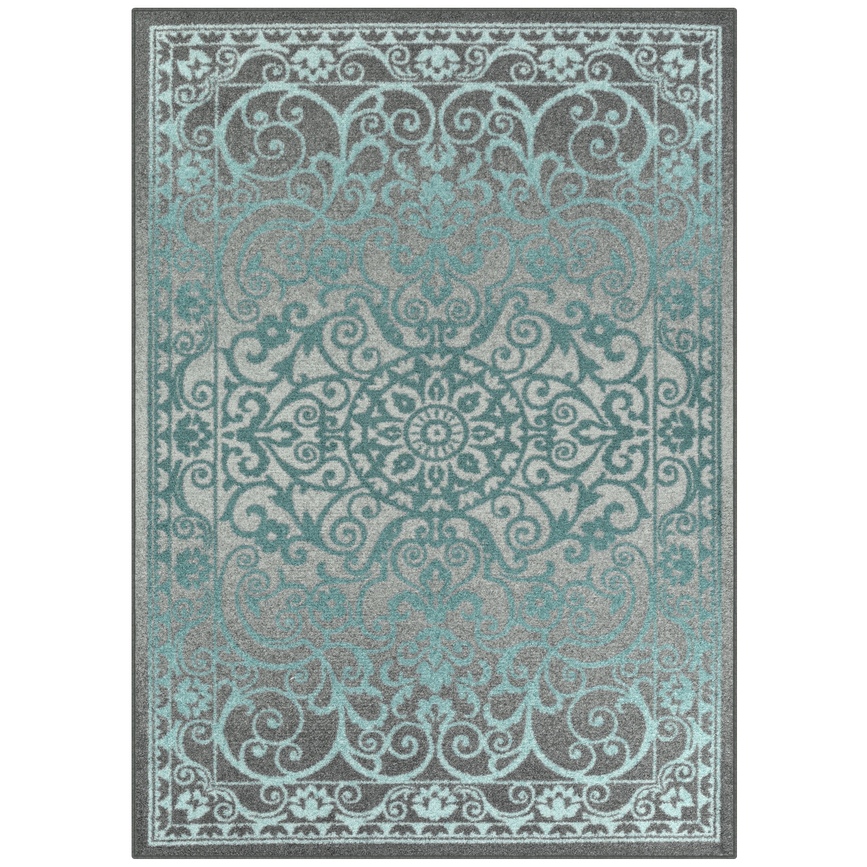 Maples Rugs Pelham Medallion Textured Gray Blue Indoor Living Room Area Rug, 7' x 10'