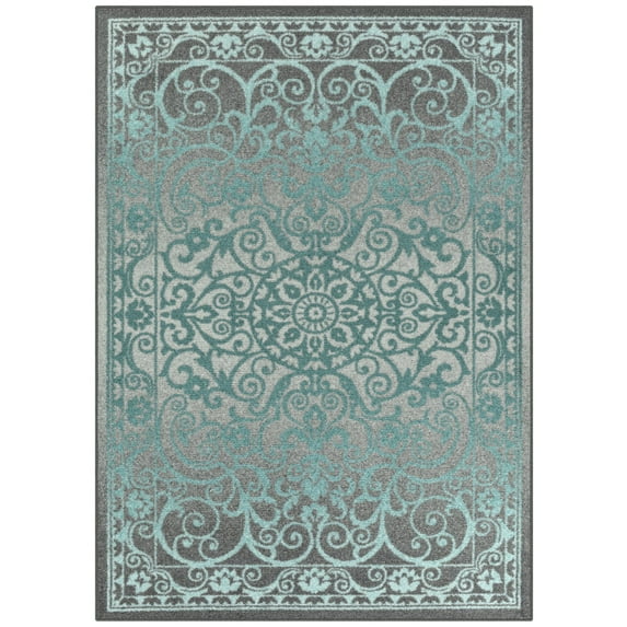 Maples Rugs Pelham Medallion Textured Gray Blue Indoor Living Room Area Rug, 7' x 10'