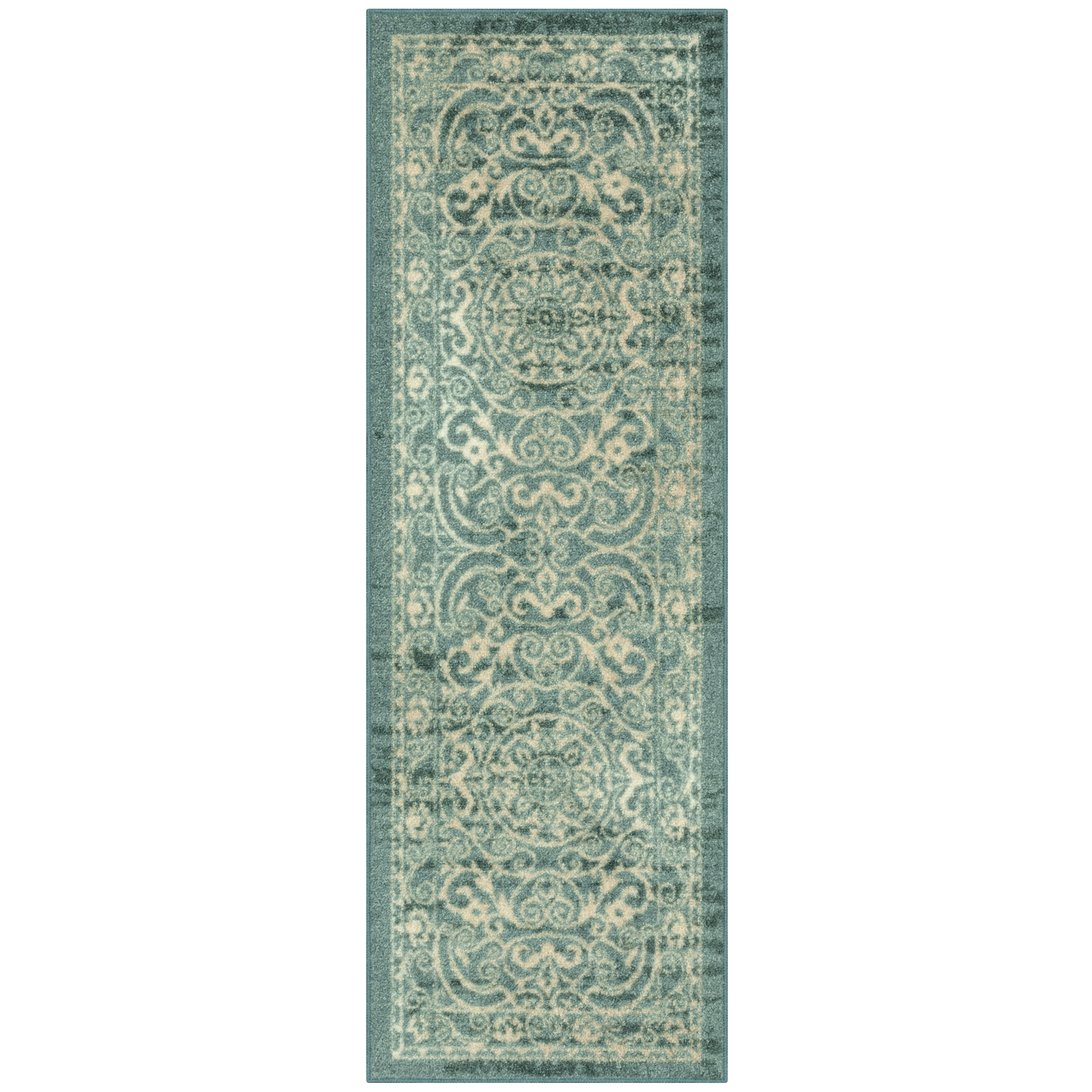 Light Spa Gray Tufted Synthetic Vintage Runner Rug