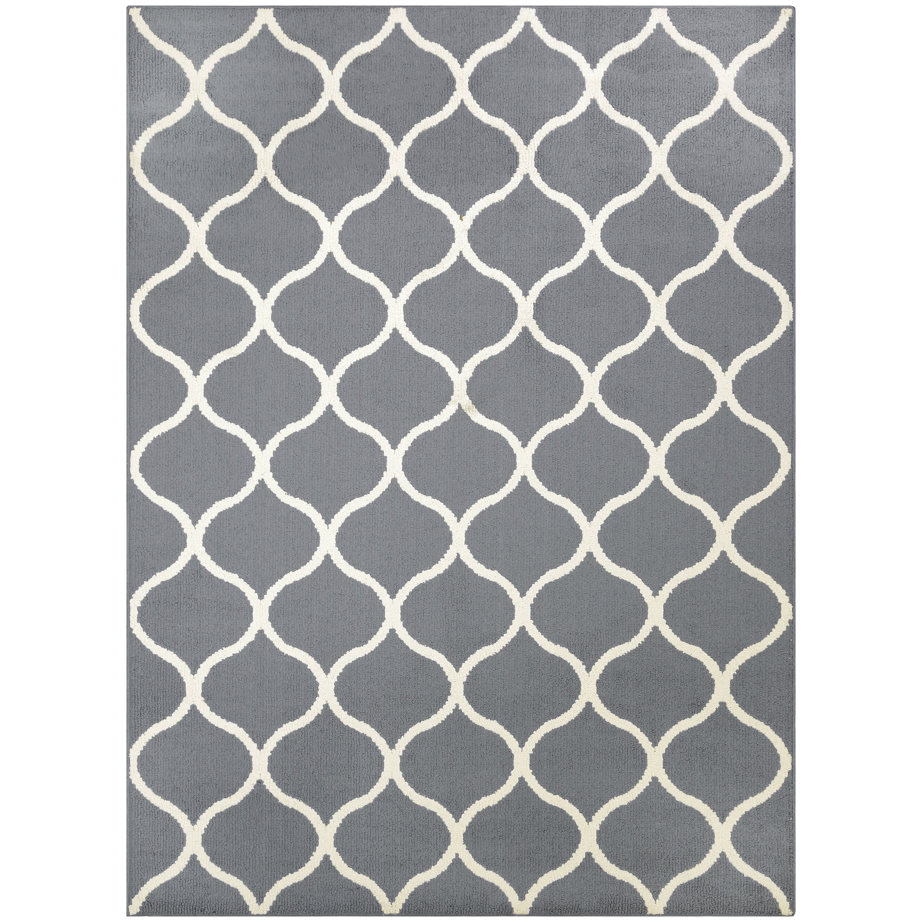 Gray and White Tufted Geometric Area Rug 5' x 7'