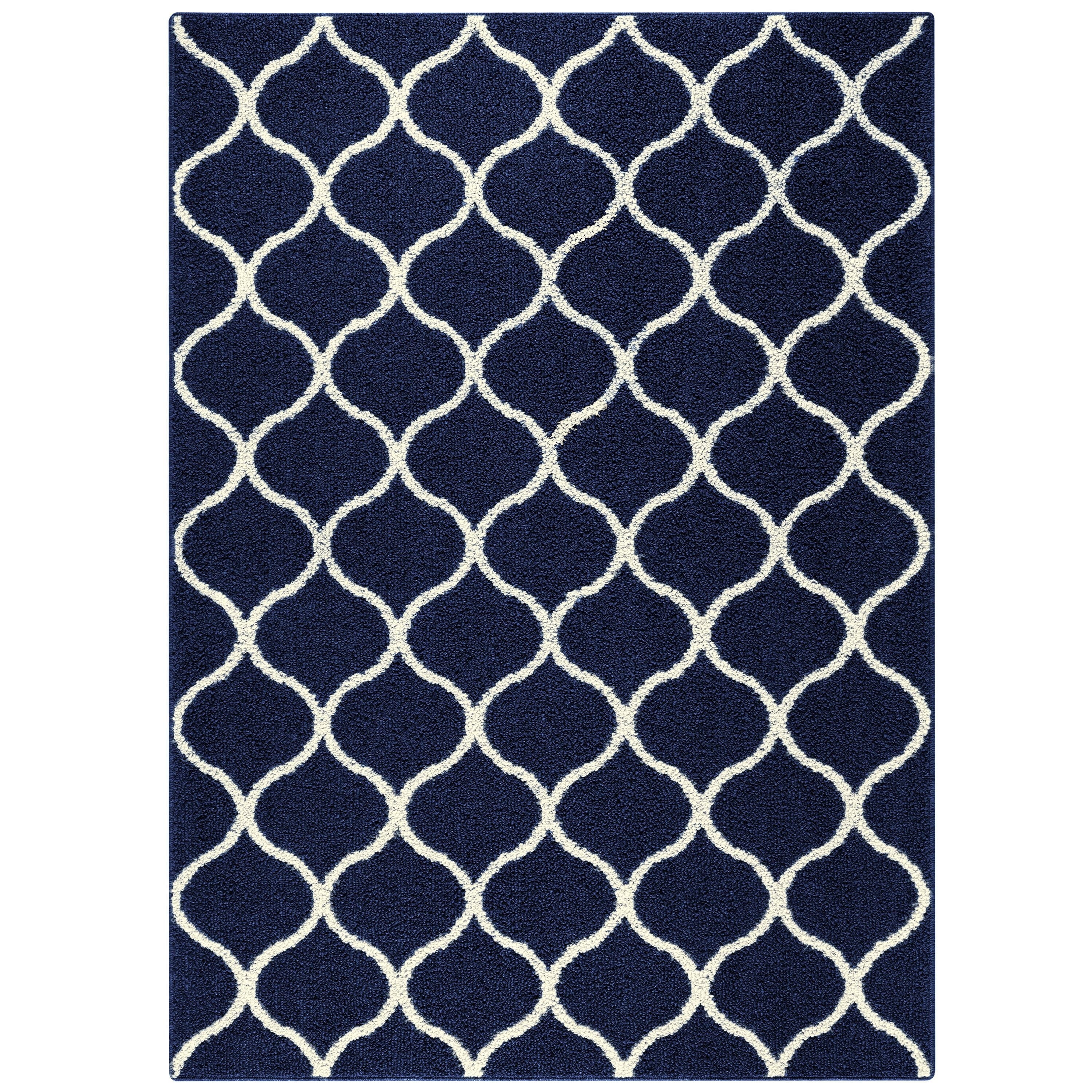 Navy Blue and White Tufted Geometric Kids Rug 5' x 7'
