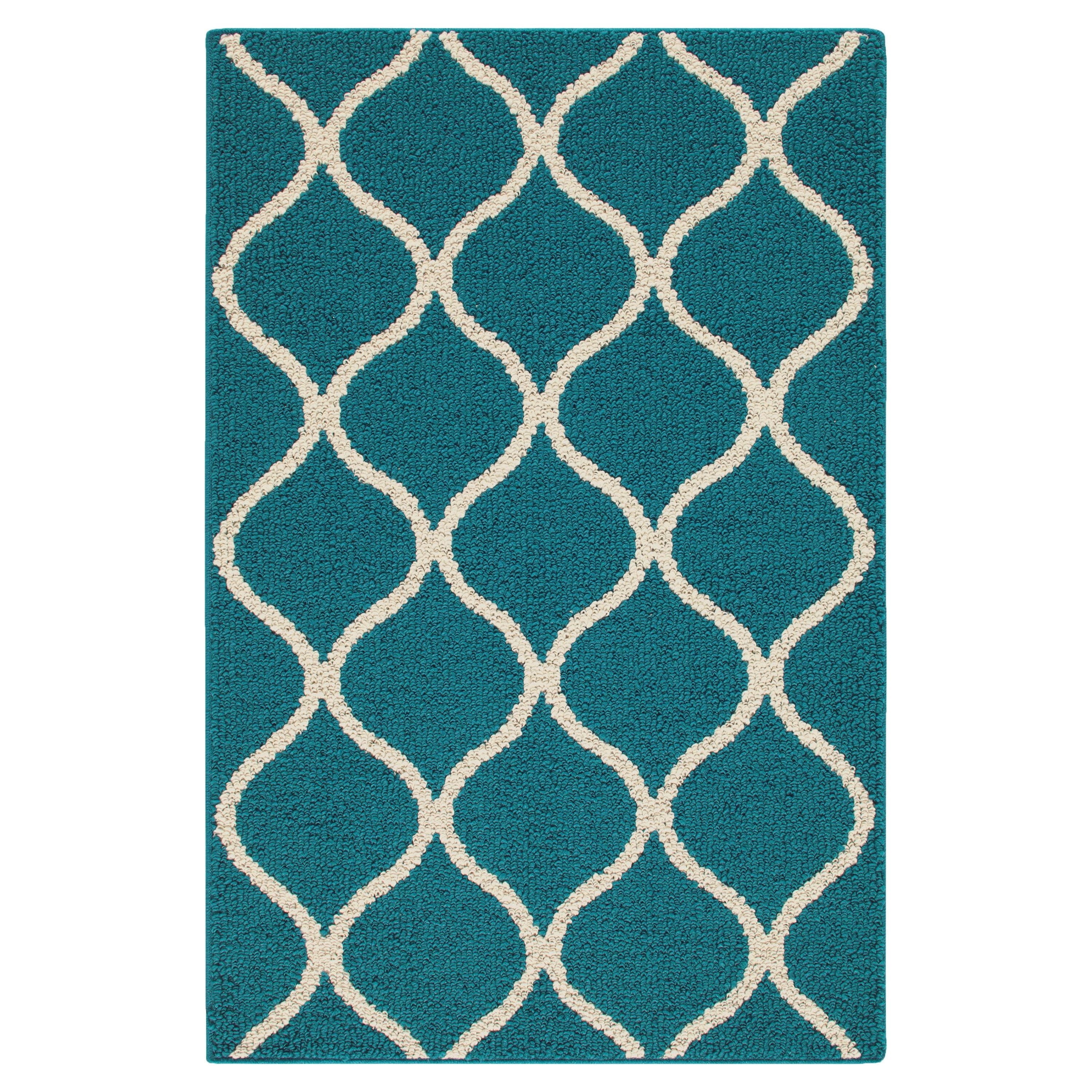 Teal Blue Tufted Shag Rectangular Rug with Non-slip Backing