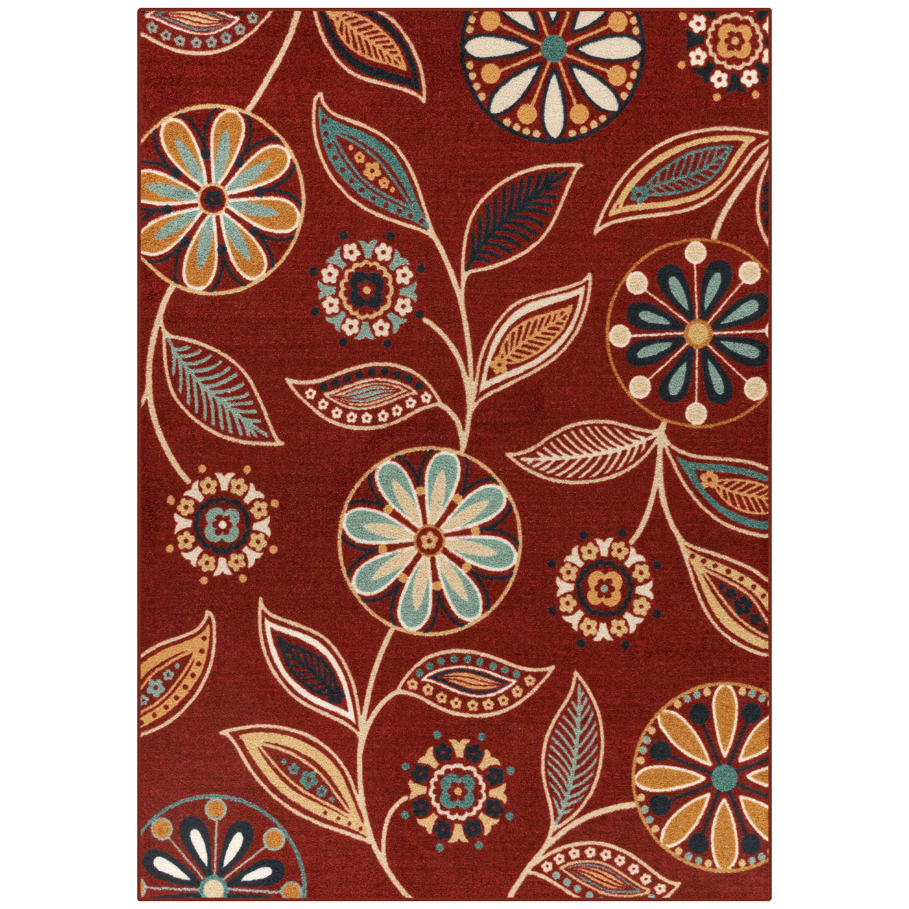 Merlot Red Floral Tufted Synthetic 5' x 7' Area Rug