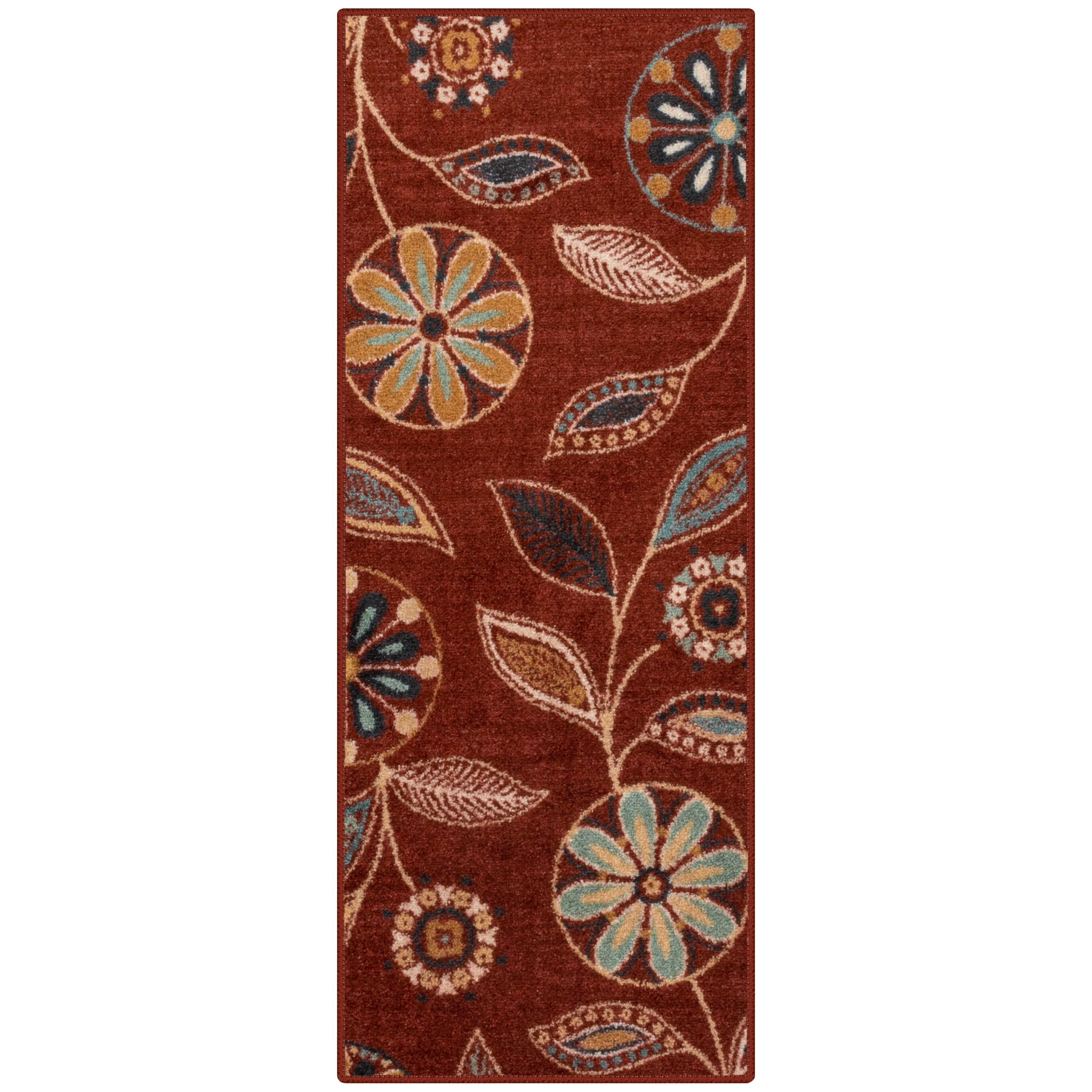 Reggie Red Floral Synthetic Washable Runner Rug