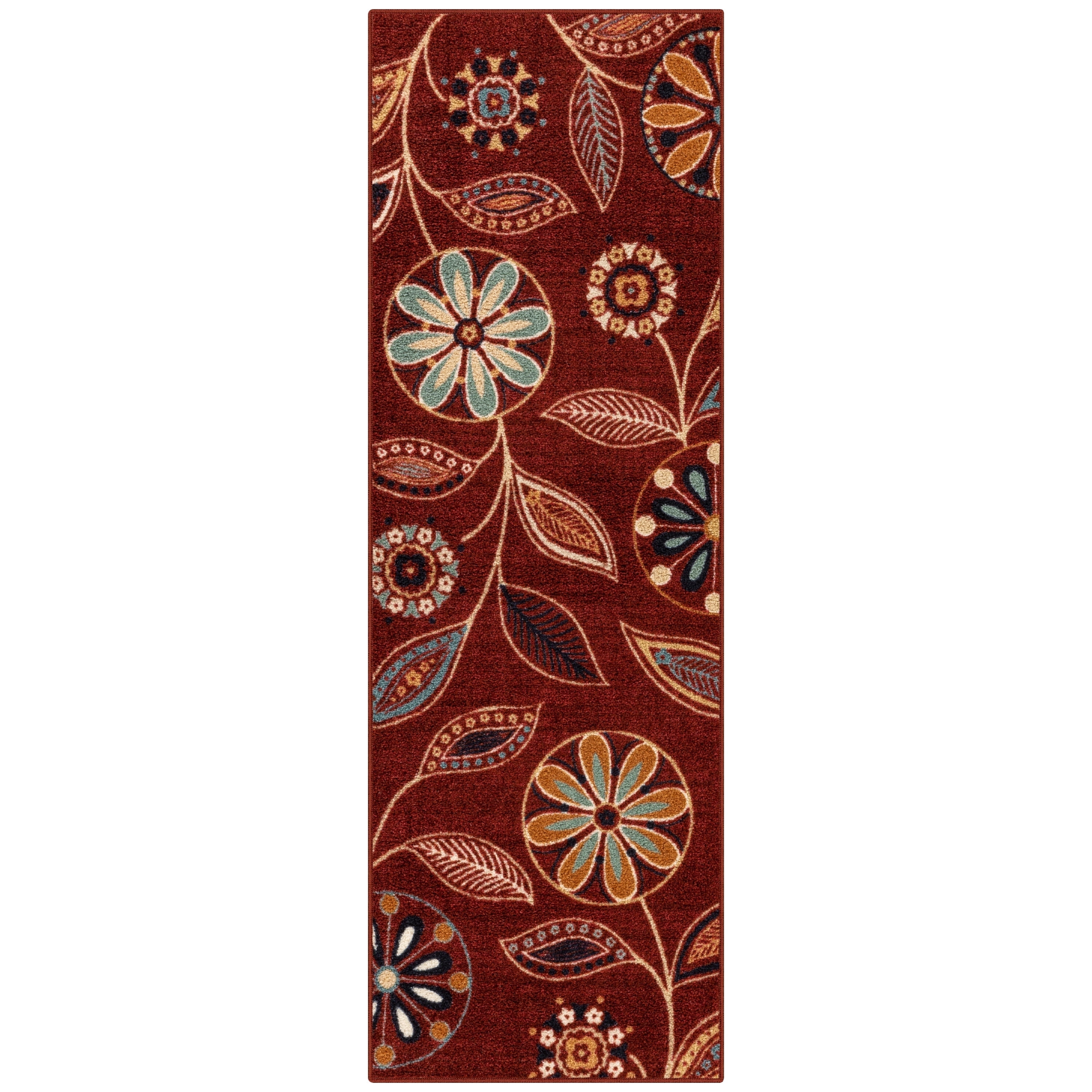 Reggie Red Floral Synthetic Washable Runner Rug