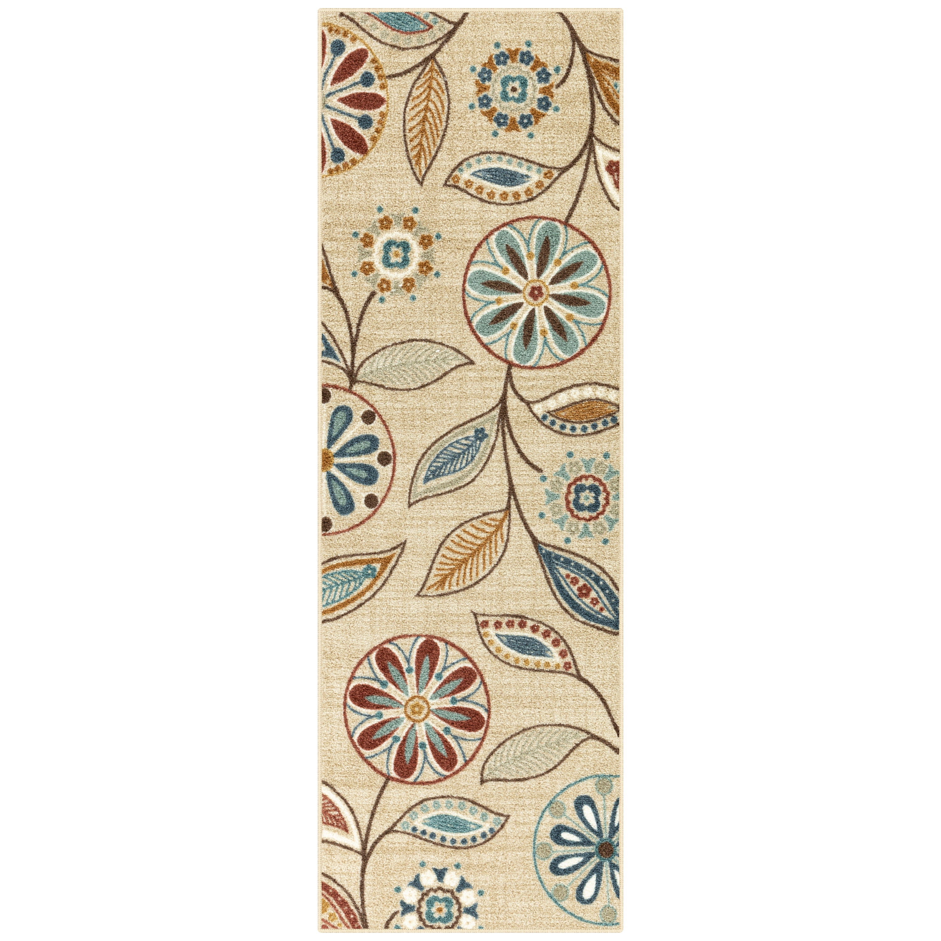Beige Floral Tufted Synthetic Runner Rug, 2' x 6'