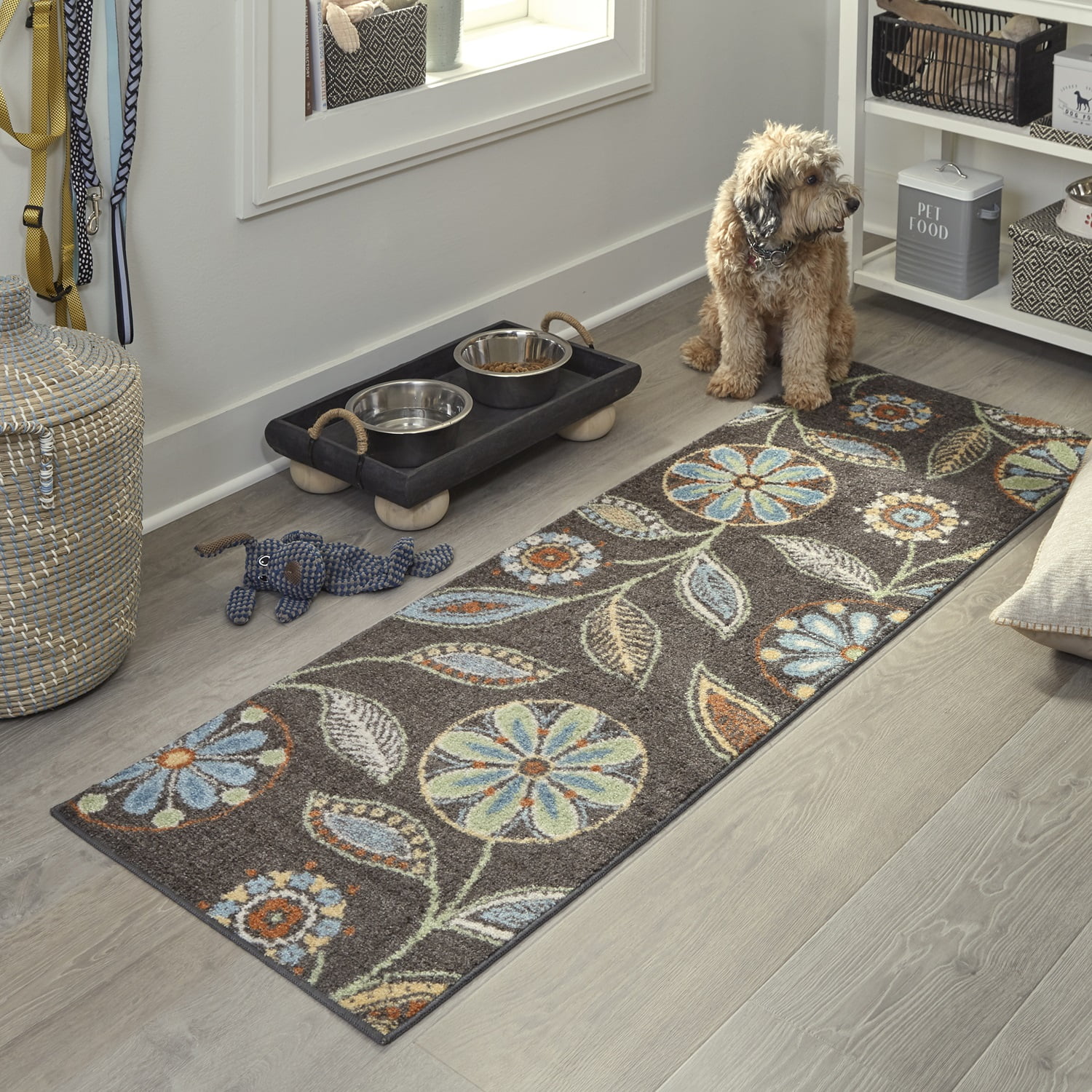 Gray Floral Tufted Washable 2' x 6' Runner Rug