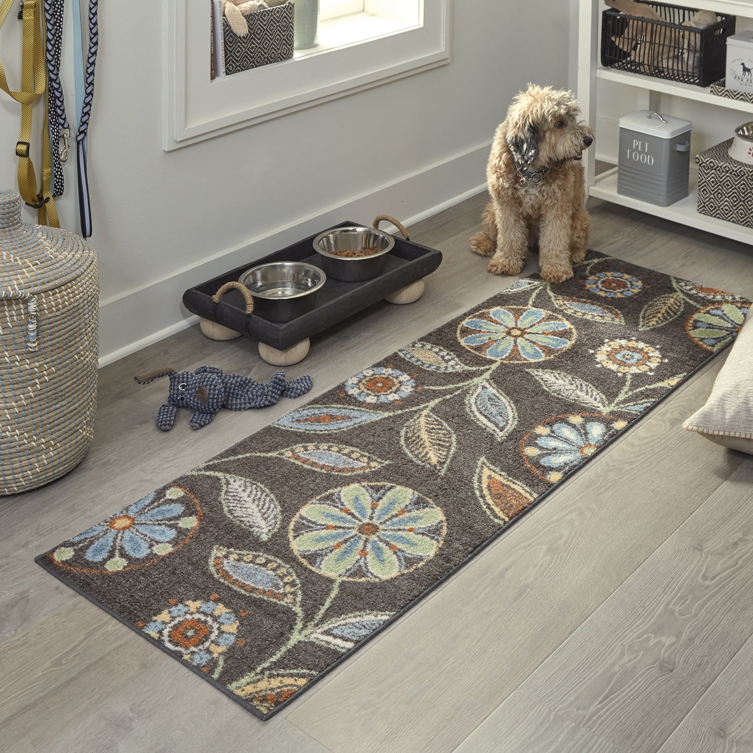 Gray Floral Tufted Washable 2' x 6' Runner Rug