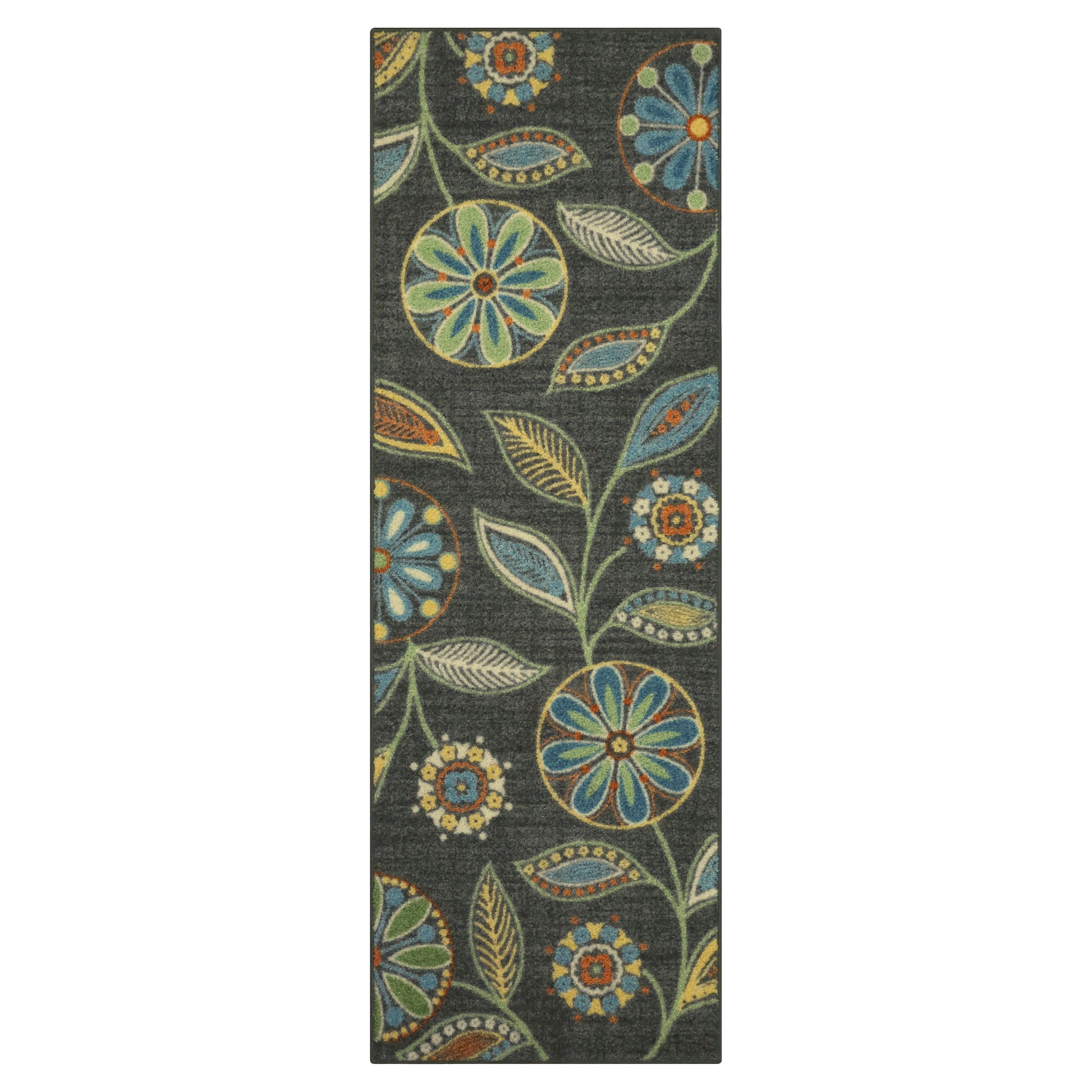 Maples Rugs Traditional Minerva Gray Multi Floral Indoor Hallway Runner