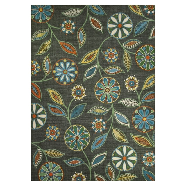 Maples Rugs Traditional Reggie Gray Multi Floral Indoor Area Rug, 7' x