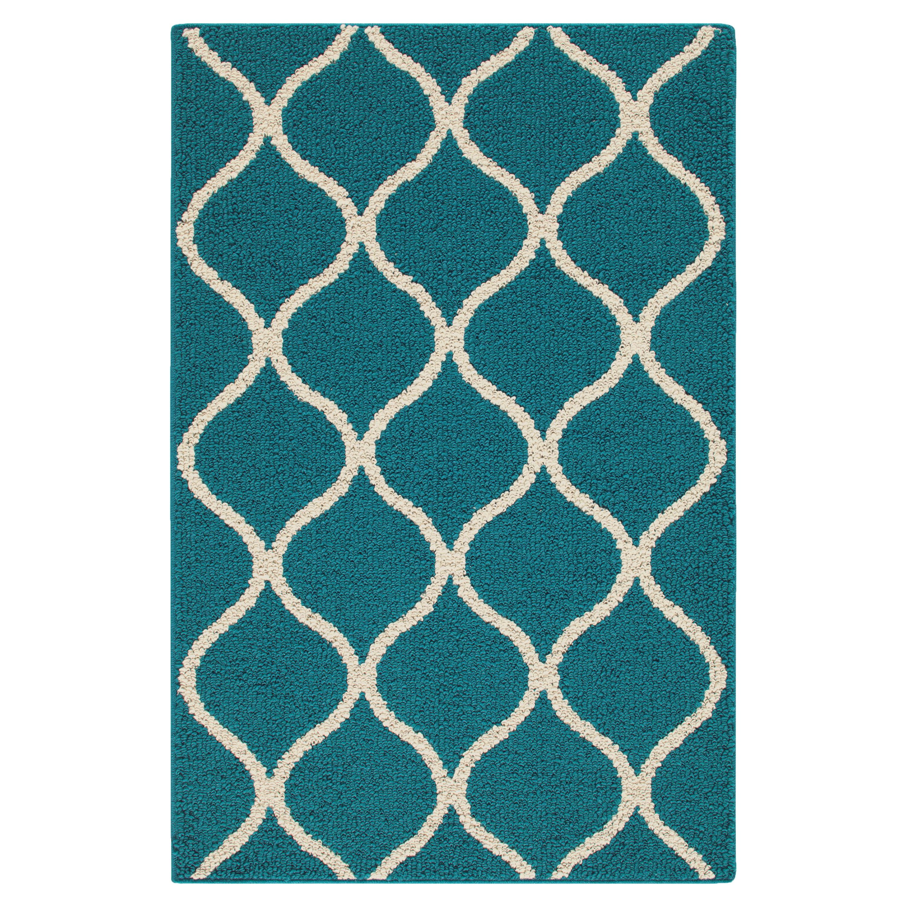 Maples Rugs Transitional Fretwork Teal Blue Indoor Accent Rug, 2'6"x3